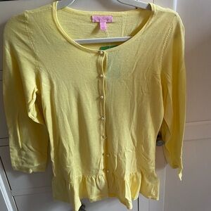 Lilly Pulitzer Mariah Cardigan Yellow Ruffle Pearl Button